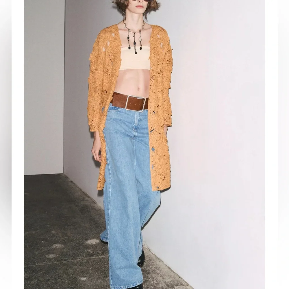 Zara Macrame Open Coat light Orange NWT